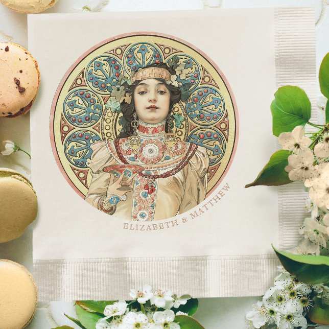 Art nouveau Mucha Namn Champagne Guld Pappersservett (Skapare uppladdad)