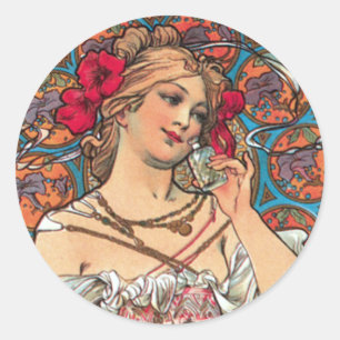Art nouveau - Mucha - Parfym Ad Runt Klistermärke
