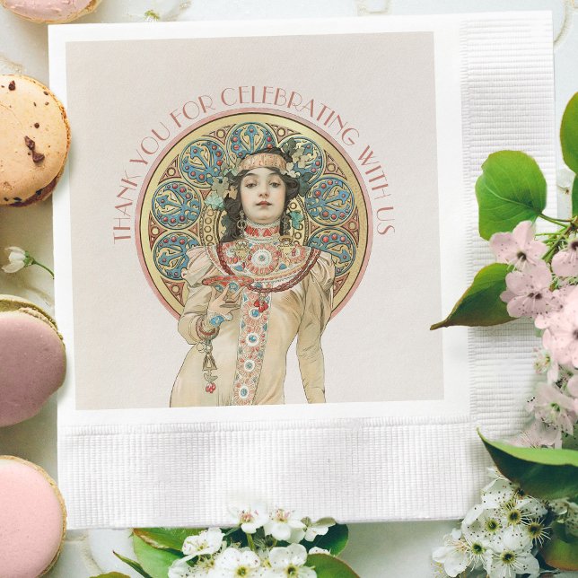 Art nouveau Mucha Sarah Bernhardt Champagne Guld Pappersservett (Skapare uppladdad)