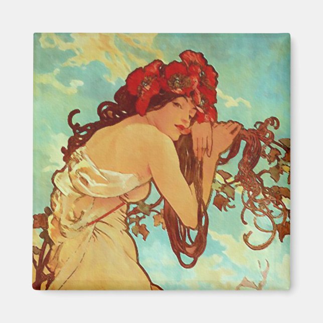 Art nouveau - Mucha - Sommaren Magnet (Framsidan)