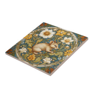 Art nouveau mus och blommor kakelplatta