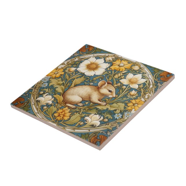 Art nouveau mus och blommor kakelplatta (Sidan)