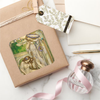 Art Nouveau Music Maidens Vintage Illustration  Fyrkantigt Klistermärke