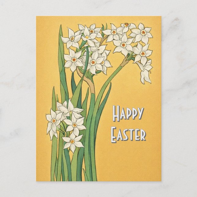 Art Nouveau Narcissus Blommor – Påsk Vykort (Framsida)