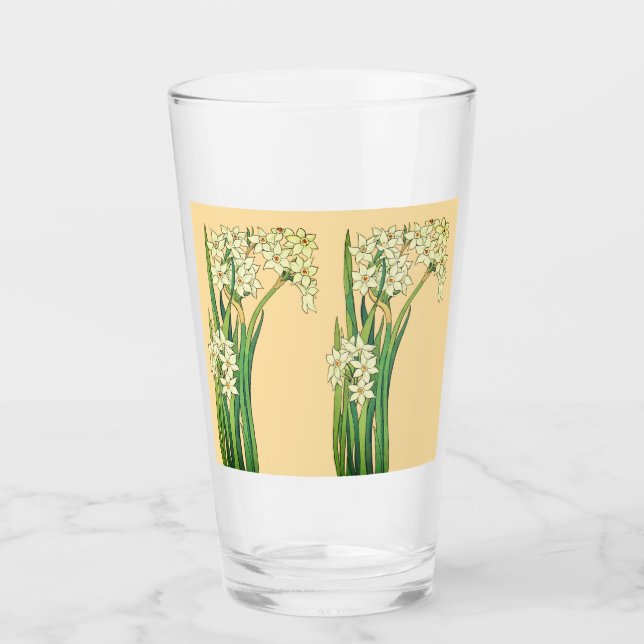 Art Nouveau Narcissus Flowers Latte Mug Glaskopp (Framsida)