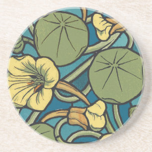 Art Nouveau Nasturtium Blå Guld blommande Verneuil Underlägg