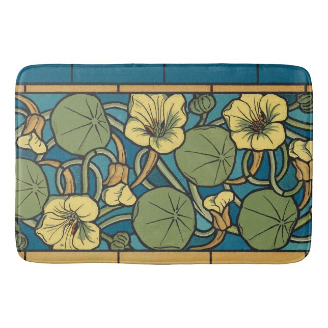 Art Nouveau Nasturtium Blå Guld blomster Verneuil Badrumsmatta (Framsidan)