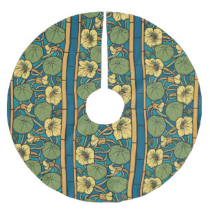 Art Nouveau Nasturtium Blå Guld blomster Verneuil Julgransmatta Borstad Polyester