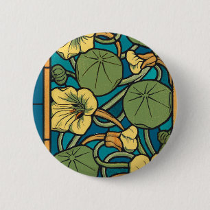 Art Nouveau Nasturtium Blå Guld blomster Verneuil Knapp
