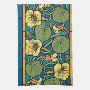 Art Nouveau Nasturtium Blå Guld blomster Verneuil Kökshandduk