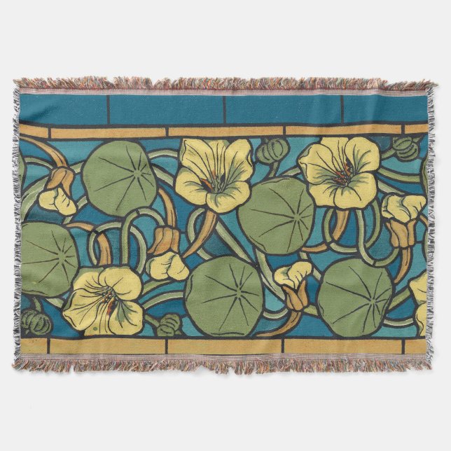 Art Nouveau Nasturtium Blå Guld blomster Verneuil Mysfilt (Framsidan)