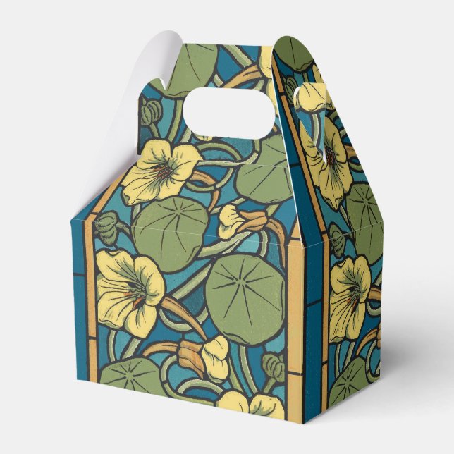 Art Nouveau Nasturtium Blå Guld blomster Verneuil Presentaskar (Framsidan Sidan)