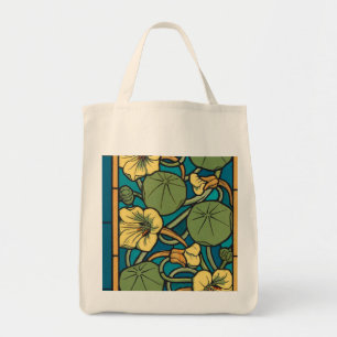 Art Nouveau Nasturtium Blå Guld blomster Verneuil Tygkasse