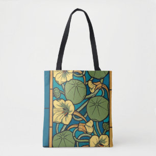 Art Nouveau Nasturtium Blå Guld blomster Verneuil Tygkasse