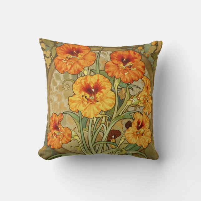 Art Nouveau Nasturtium Floral Pattern Kudde (Framsida)