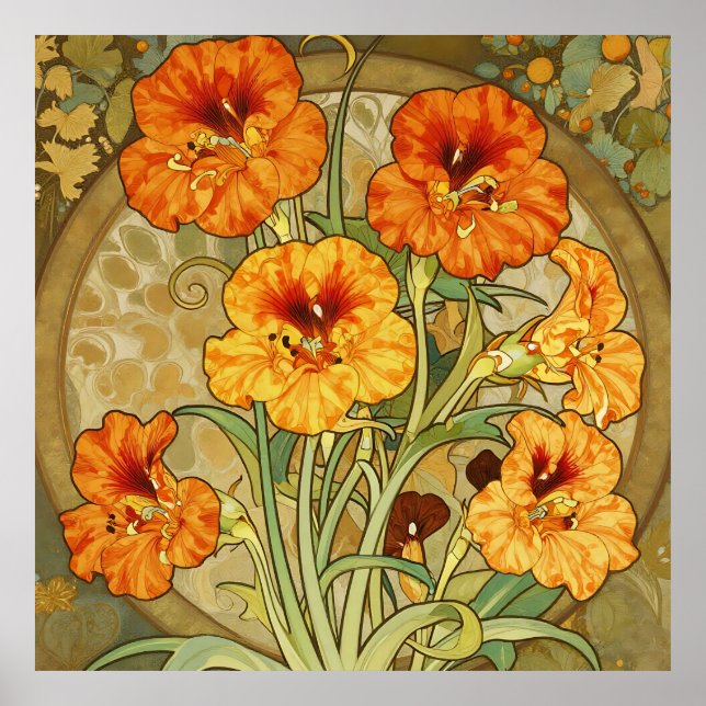 Art Nouveau Nasturtium Floral Pattern Poster (Framsidan)