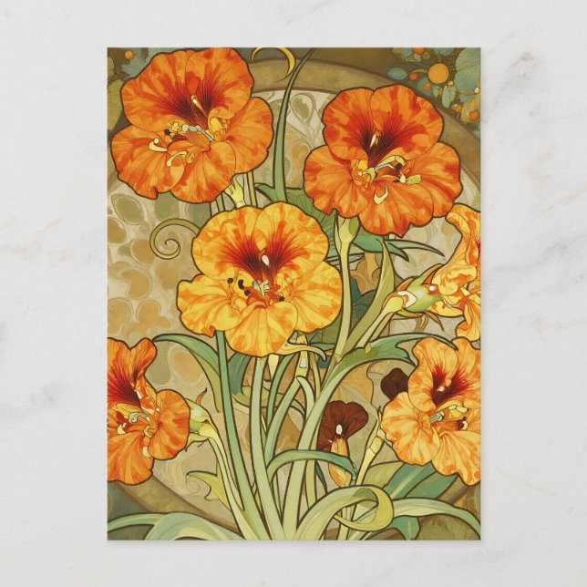 Art Nouveau Nasturtium Floral Pattern Vykort (Framsida)