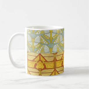 Art Nouveau Natur Rutigt Mönster Konst i Vintage S Kaffemugg