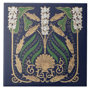 Art nouveau Nautical Seashells Kakelplatta