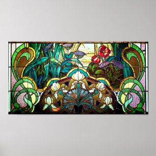 Art nouveau nedfläckad glas poster