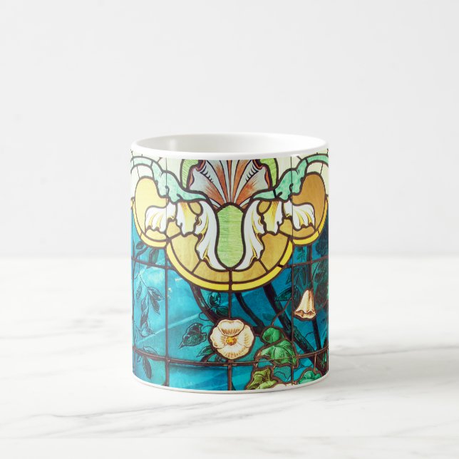 Art nouveau nedfläckad Glas ser blommigt Viktorian Kaffemugg (Center)