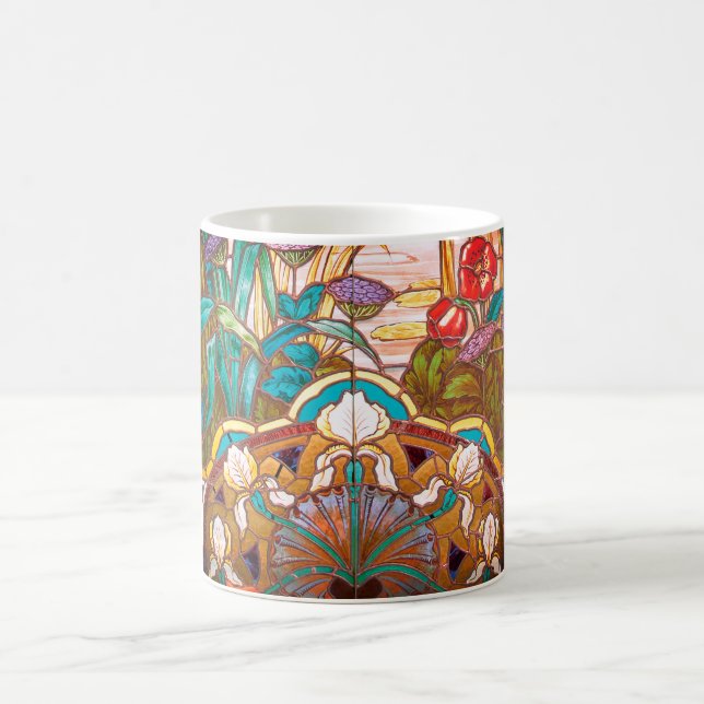 Art nouveau nedfläckad Glasutseende blommigt Kaffemugg (Center)