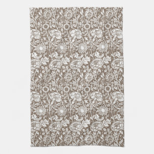Art Nouveau Nejlikdamast, Taupe och Vit Kökshandduk