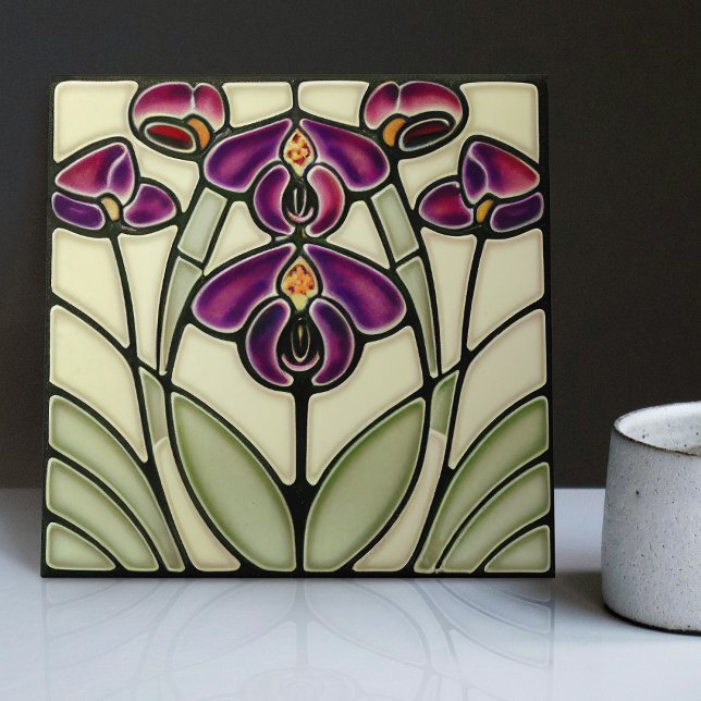 Art nouveau Nemesia "Dazzle-Me Lilac" Symmetrical Kakelplatta (Skapare uppladdad)