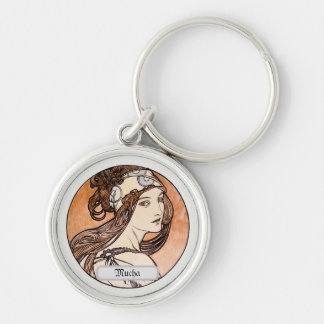Art nouveau Nyckelring, Alphonse Mucha Vintage Pri Rund Silverfärgad Nyckelring