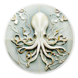Art nouveau Octopus Faux Relief Guld & Mint Pastel Knopp
