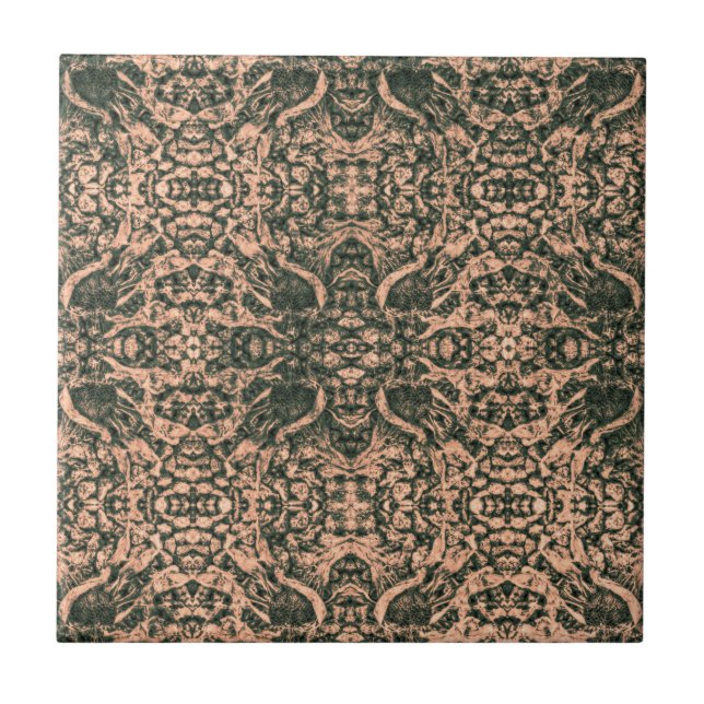 art nouveau Oliv grönt Beige Spegel Art Mönster Kakelplatta (Framsidan)