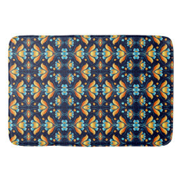 Art nouveau orange och blå Blommigt Badrumsmatta