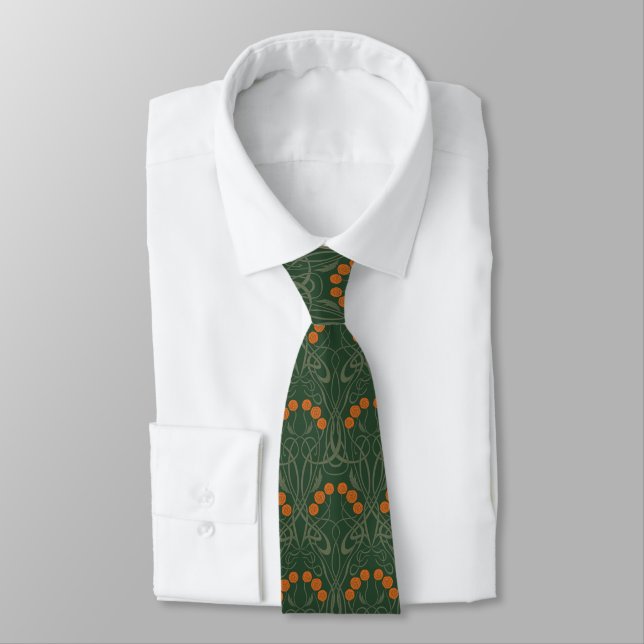 Art Nouveau Orange Rosor och Sinuous Stammar Slips (Bunden)