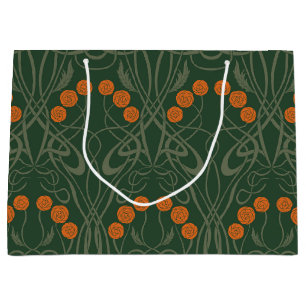 Art Nouveau Orange Rosor och Sinuous Stjälkar