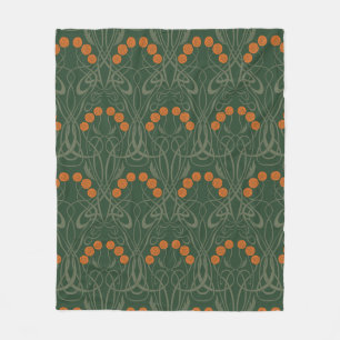 Art Nouveau Orange Rosor och Sinuous Stjälkar Fleecefilt