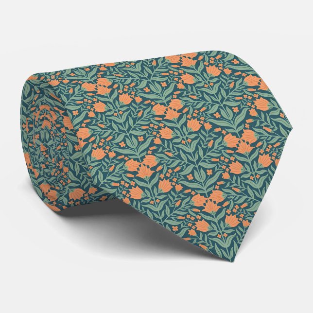 Art Nouveau orange tulpanliknande blommönster Slips (Rullad)