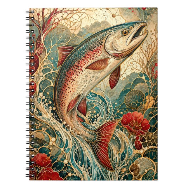 Art Nouveau Öringssprång Blommig Anteckningsbok (Framsidan)
