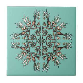 Art Nouveau Ormar Mandala - Mörk Acaddemia Teal Kakelplatta