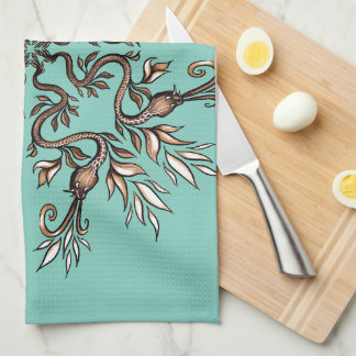 Art Nouveau Ormar Mandala - Mörk Acaddemia Teal Kökshandduk