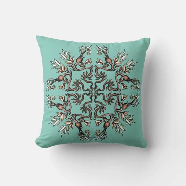 Art Nouveau Ormar Mandala - Mörk Acaddemia Teal Kudde (Framsida)