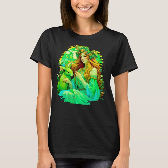 Art nouveau Ostara Celtic Vår T Shirt (Framsida)