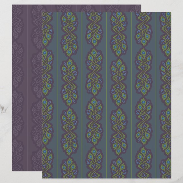 Art Nouveau Påfågel Scrapbookpapper (Fram/baksida)