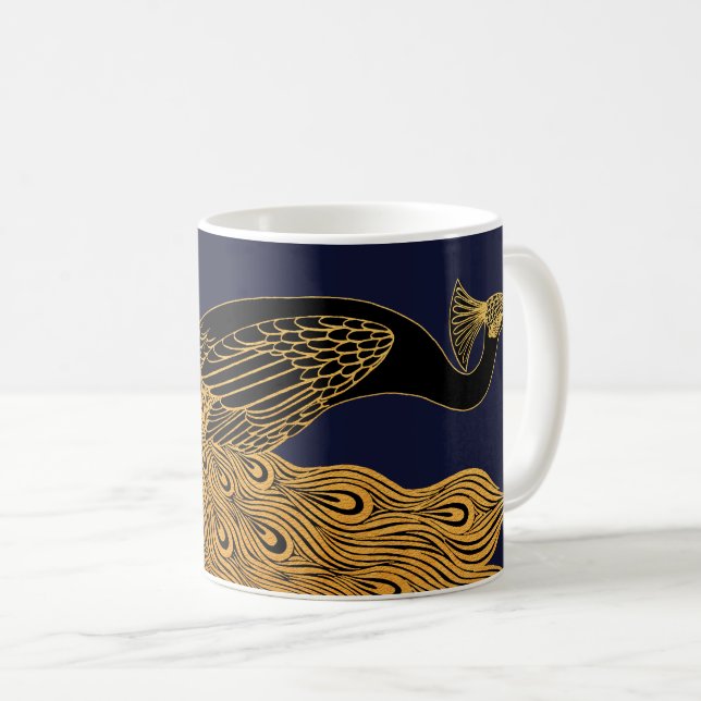 Art Nouveau Påfågel Will Bradley Kaffemugg (Framsida höger)