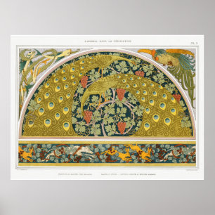 Art nouveau påfågelsdjur vinrankor verneuil poster