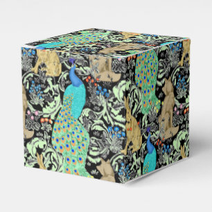 Art Nouveau Påfågeltryck, Turkos & Neutrala Presentaskar