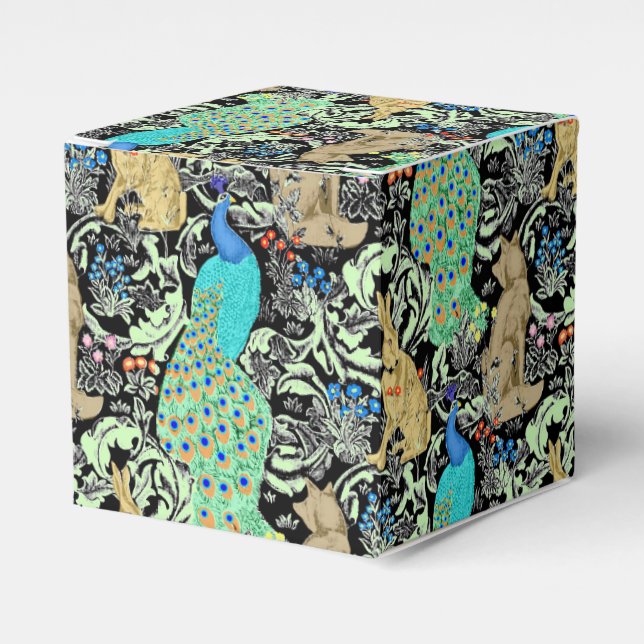Art Nouveau Påfågeltryck, Turkos & Neutrala Presentaskar (Framsidan Sidan)