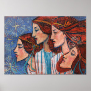 Art nouveau Painting Ginger Kvinnor i Änglar Poster
