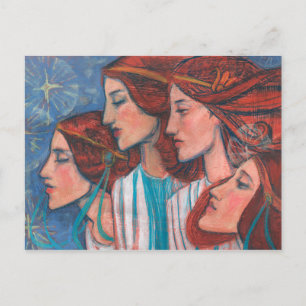 Art nouveau Painting Ginger Kvinnor i Änglar Vykort