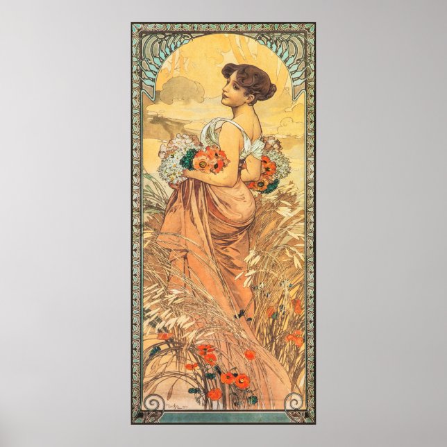  Art Nouveau Painting of Summer by Alphonse Mucha  Poster (Framsidan)