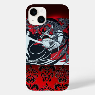 ART NOUVEAU PAN, RED BLACK WHITE DAMASK
